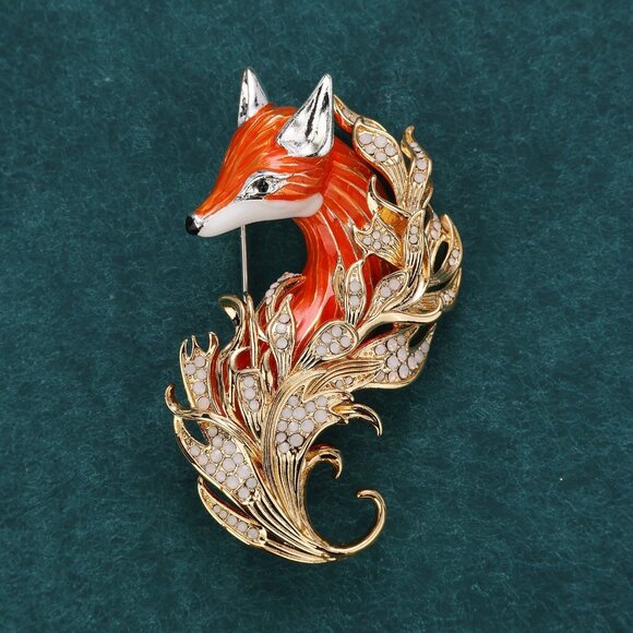 Elegant Fox Head & Leafy Scroll Brooch - Picture 4 of 4